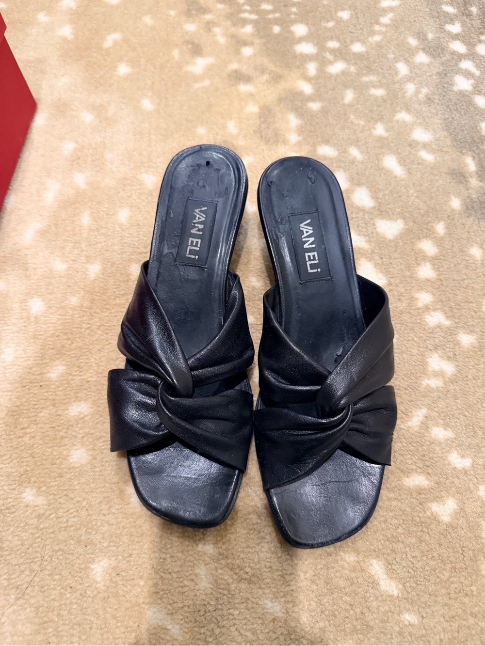 Vaneli Black Knotted Leather Slide Mules